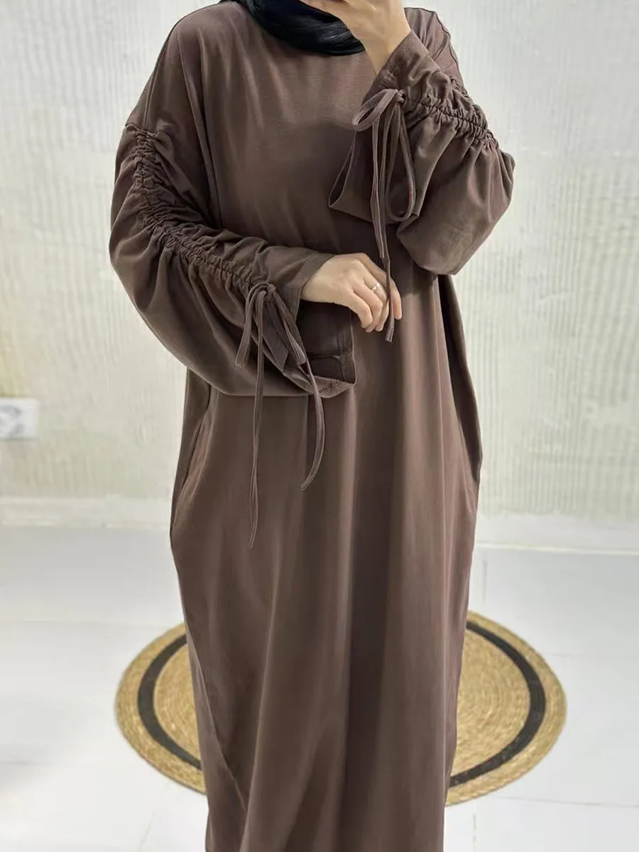 المرأة المسلمة العربية دبي عباية الرباط الأكمام فستان طويل متواضع رمضان قفطان رداء فام مسلمان الإسلام الملابس كيبيا