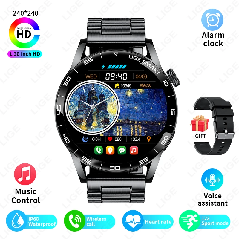 Origineel LUIK Smart Watch Draadloos bellen Weersverwachting Magnetisch opladen Waterdichte muziekbediening Heren smartwatch Android IOS