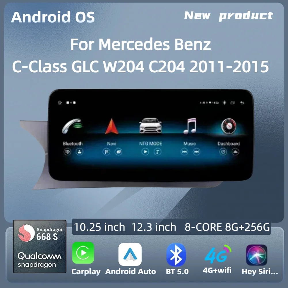 

For Mercedes Benz C-Class GLC W204 C204 2011-2015 Car Radio Android 14 Wireless Carplay Snapdragon 680 CPU SM6225 Touch Screen