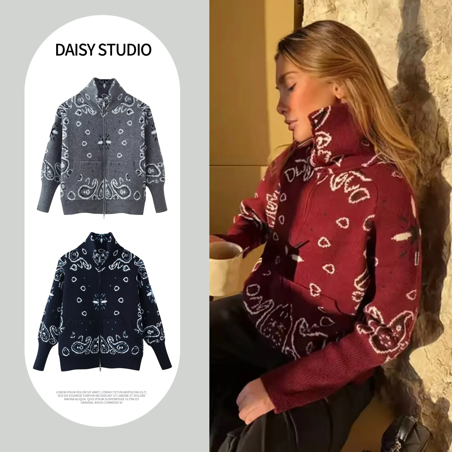 

Весенняя новинка: Женский простой свободный вязаный кардиган с длинными рукавами, воротником на молнии, повседневная верхняя одежда из полиэстера