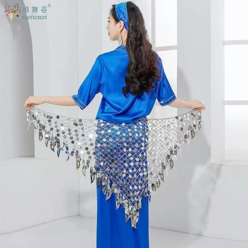 

Русалка с блестками для танца живота, блестящий хип-шарф, юбка для женщин, сценический костюм, полотенце, цыганская шаль, пояс, танцевальная одежда, костюм