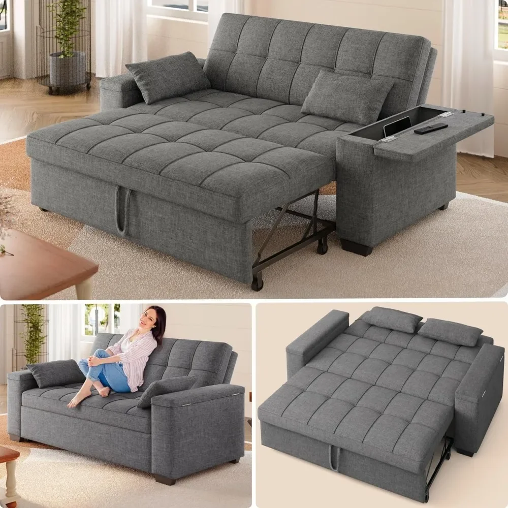 Best Selling US Local StockConvertible 3 in 1 Futon Sofa Bed Queen Size Sleeper Couch with Storage Armrest Pockets Adjustable Ba