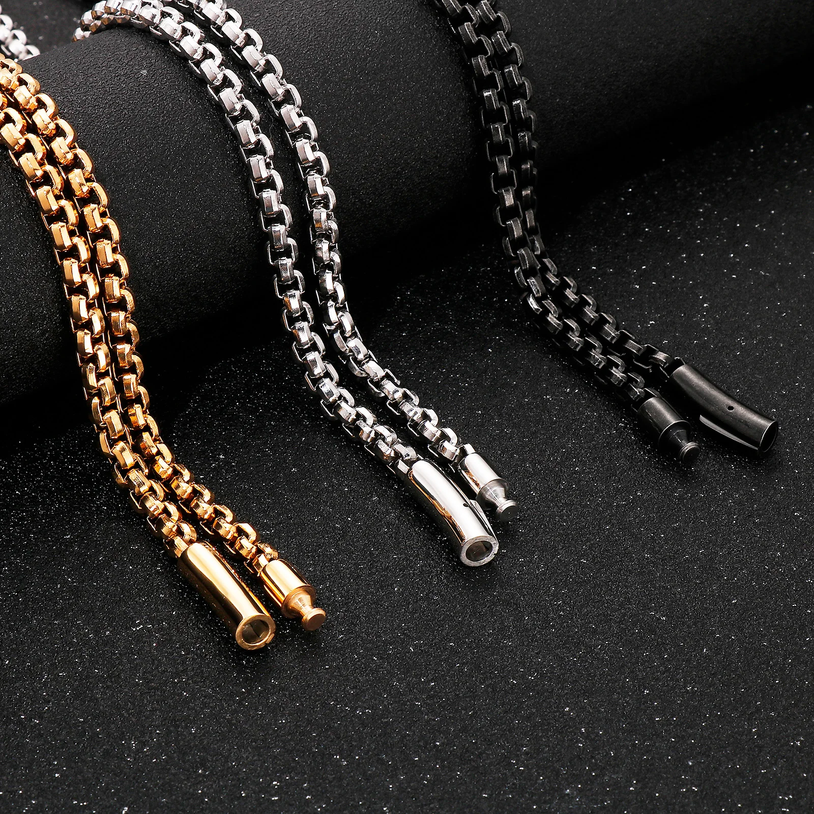 6mm Simple Link Chain Bracelet & Necklace Jewelry Set Silver/Gold Color - Stainless Steel - KN119351-KFC