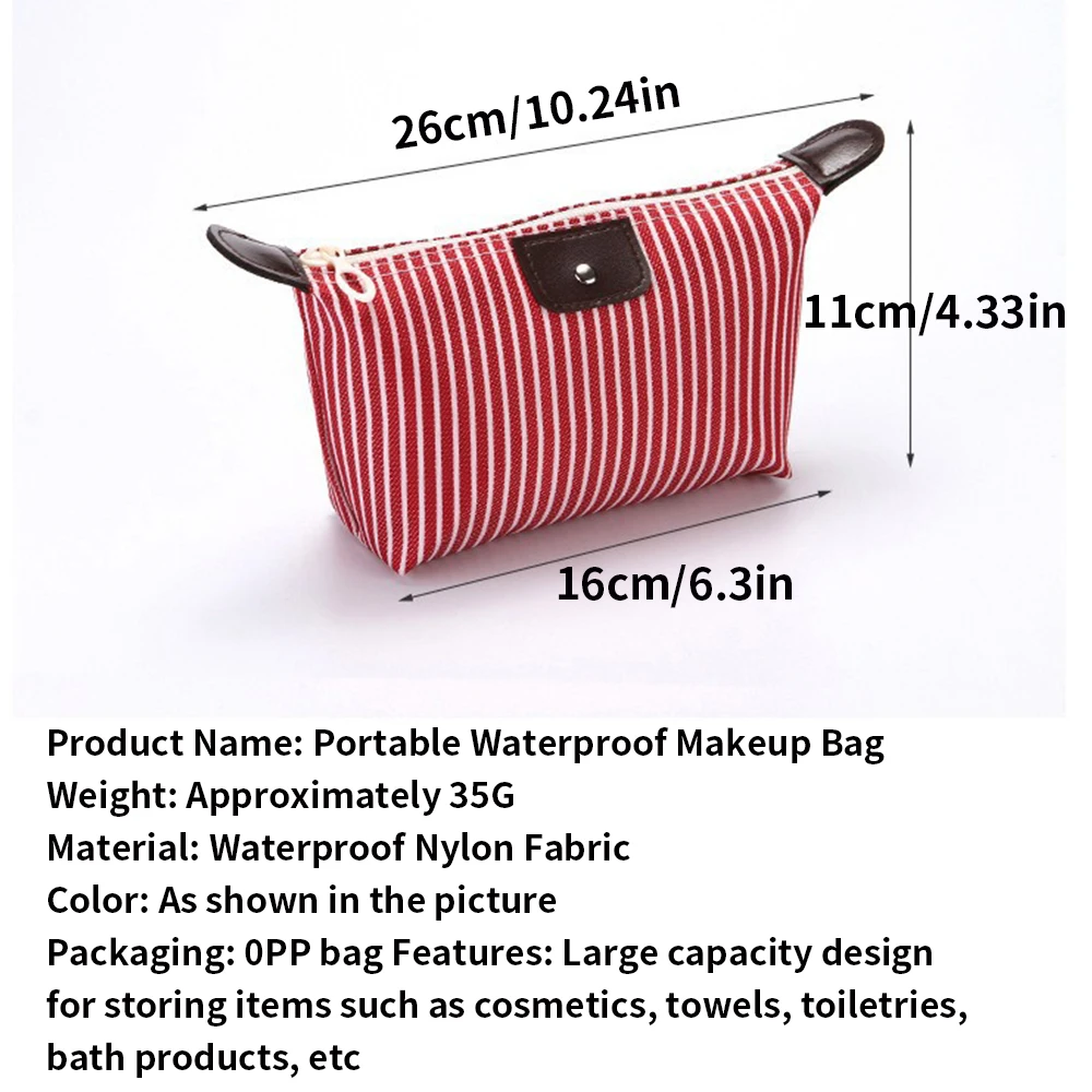 1PC Striped Waterproof Makeup Pouch Travel Toiletry Bag for Cosmetics And Daily Essentials