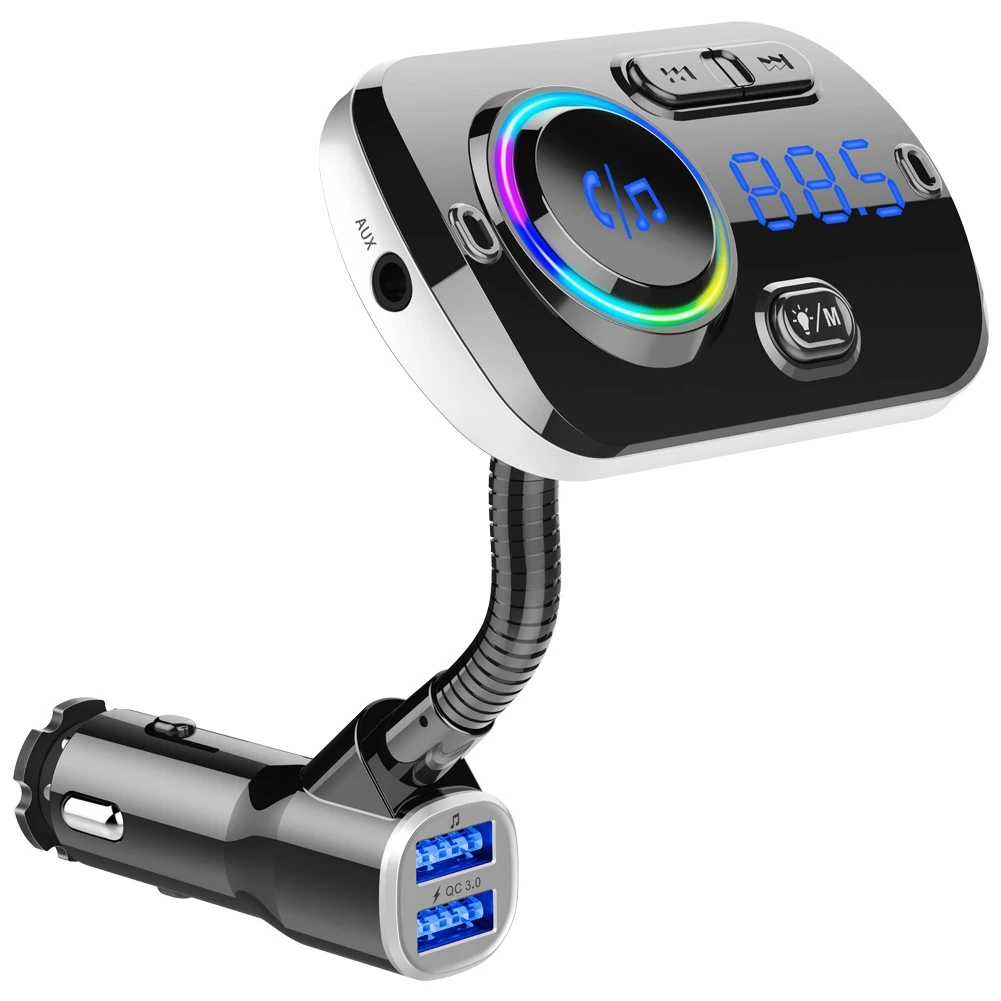 

BC49AQ Bluetooth 5.0 FM Transmitter Aux Car MP3 Player Wireless Handsfree Car Kit QC3.0 USB Charger Support LED