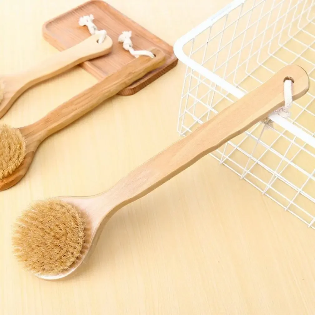 33CM Long Natural Wooden Handle Bathing Bristle Brush Body and Back Scrubber Massager Shower Brush Skin Spa For Shower Cleaning