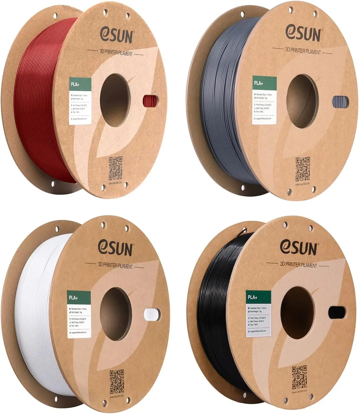 

PLA Plus Filament 1.75mm 4-Pack, Fire Engine Red+Grey+Cold White+Black, 1kg Each, +/-0.03mm Accuracy