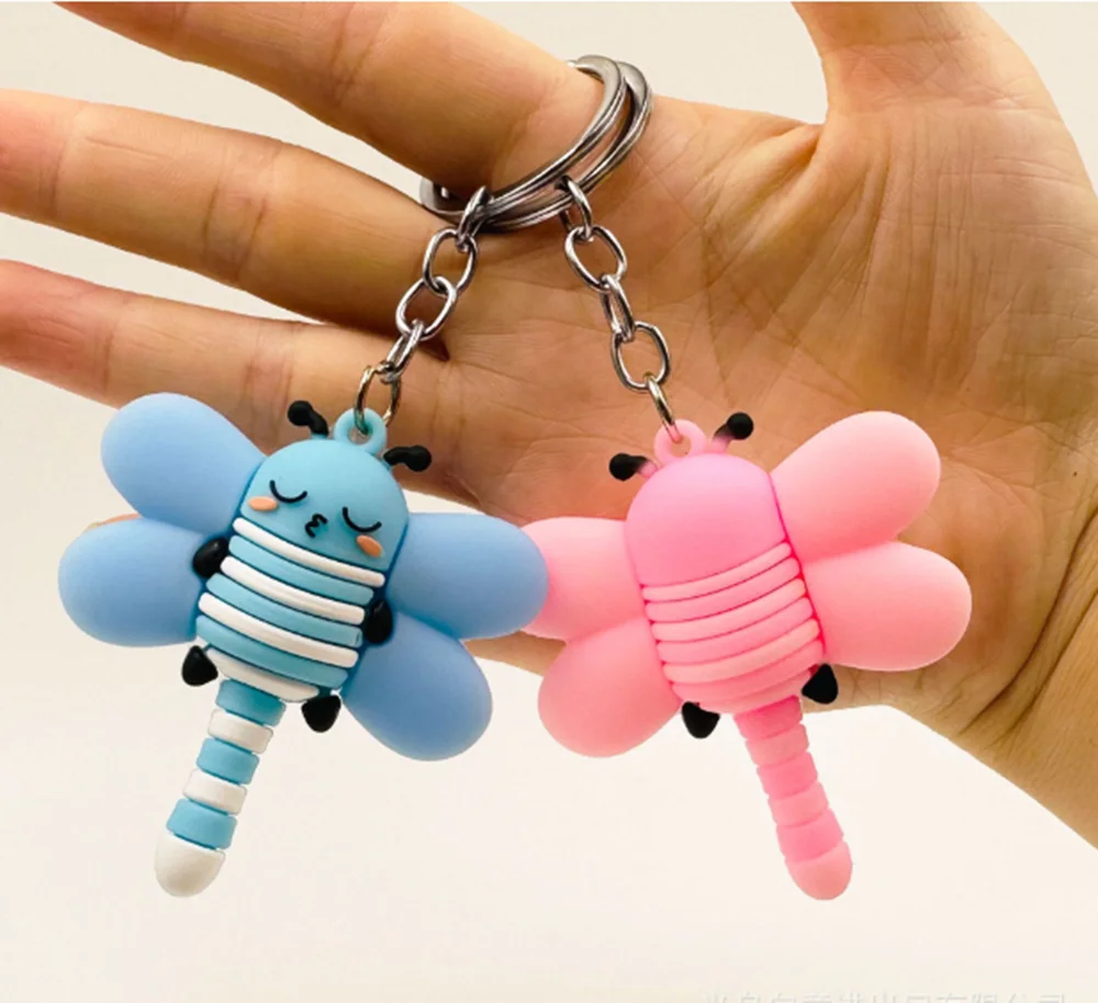 New insect key chain pendant cartoon dragonfly bee soft doll pendant bag pendant gift.