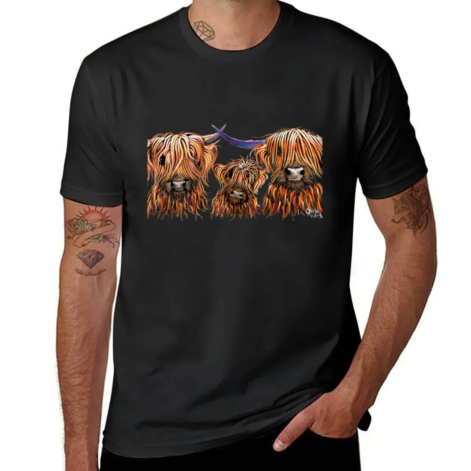 Scottish Highland Cows PRiNT 'The Tangerines 2' by Shirley MacArthur T-Shirt vintage clothes mens t shirts casual stylish