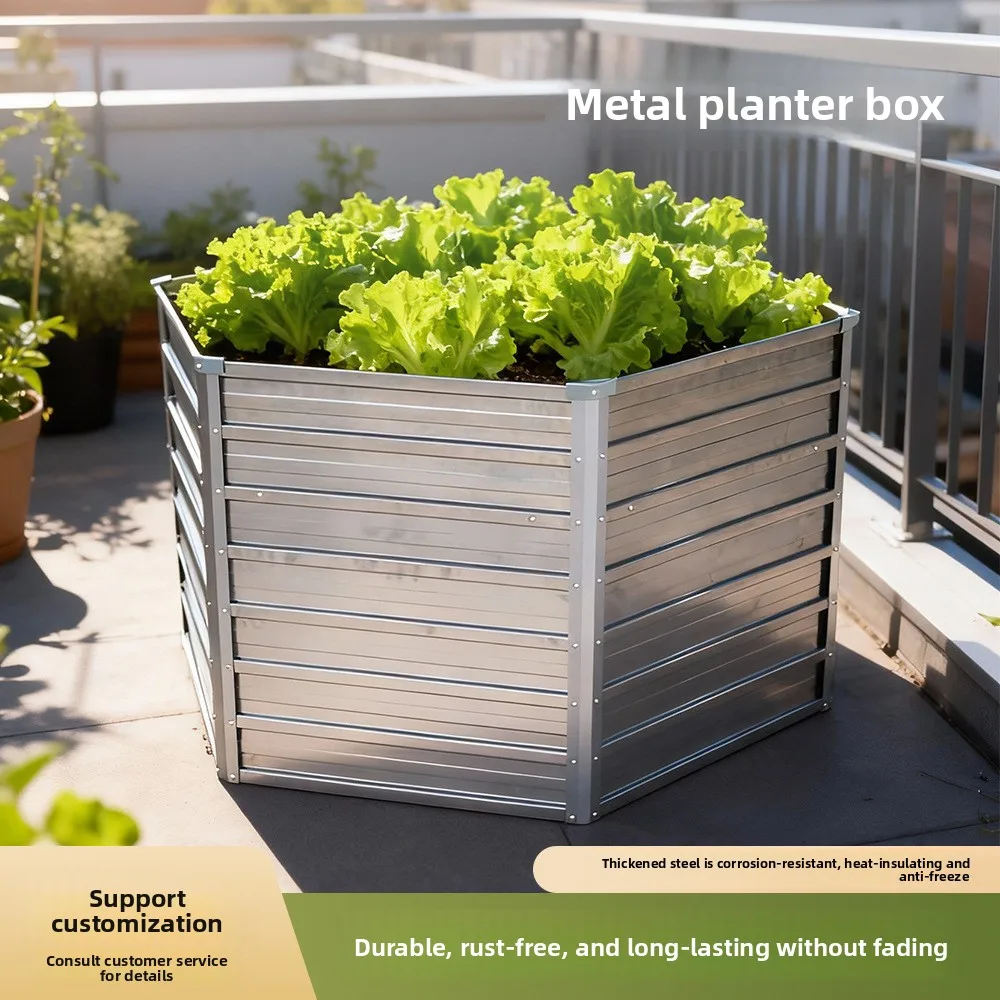 Galvanized Steel Metal Flower Bed Planter Box Breathable Corrosion-Resistant Durable Vegetable-Growing Box for Outdoor Gardens