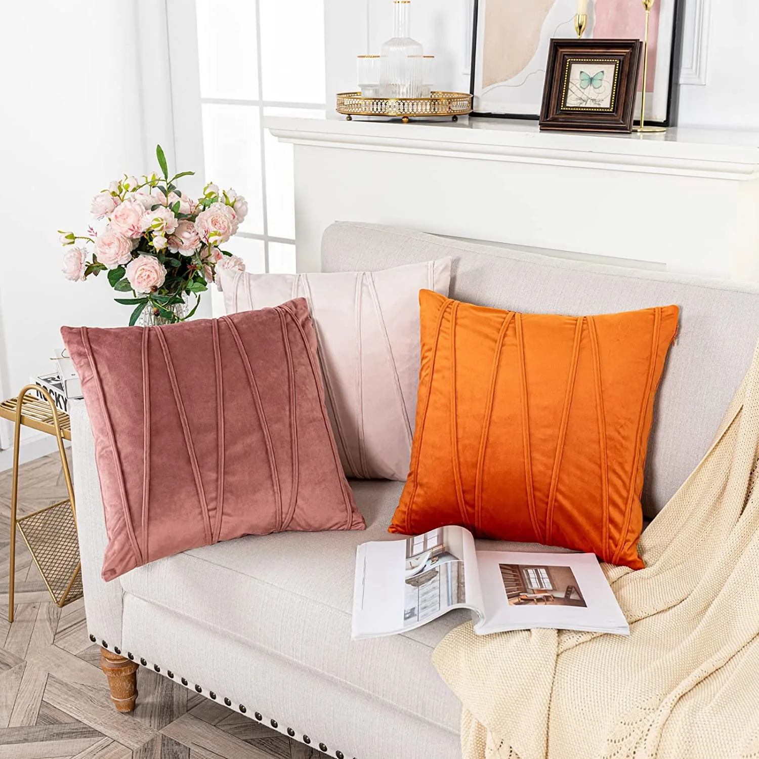 Soft Velvet Cushion Covers Orange Pillowcases for Living Room Sofa 30x50cm 45x45cm 50x50cm Nordic Home Decoration Pillows Cover