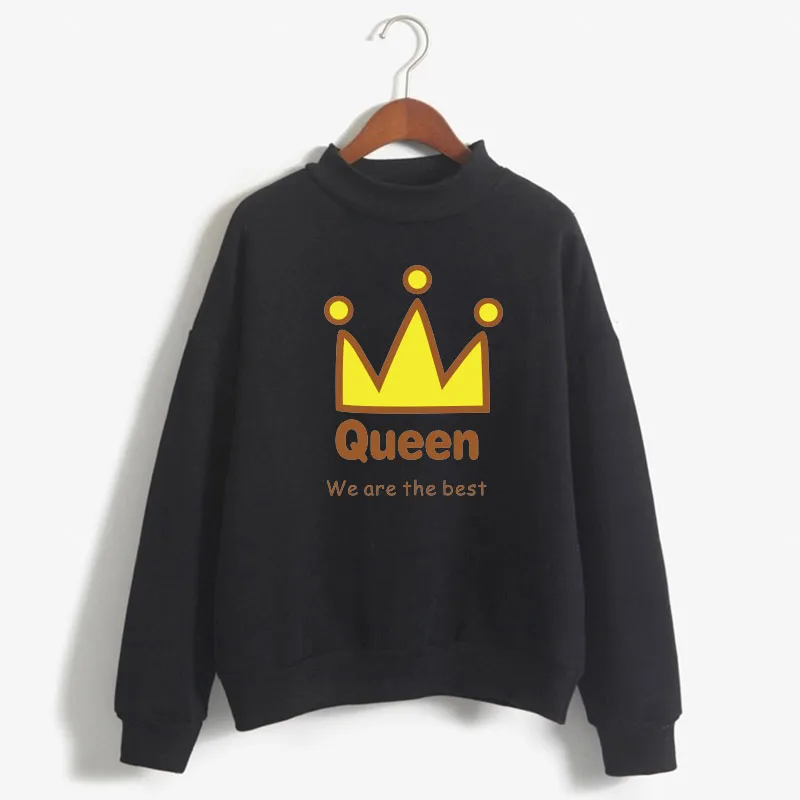 

Queen Crown Print Woman Sweatshirt Sweet Korean O-neck Knitted Pullovers Thick Autumn Winter Candy Color Couples Clothing