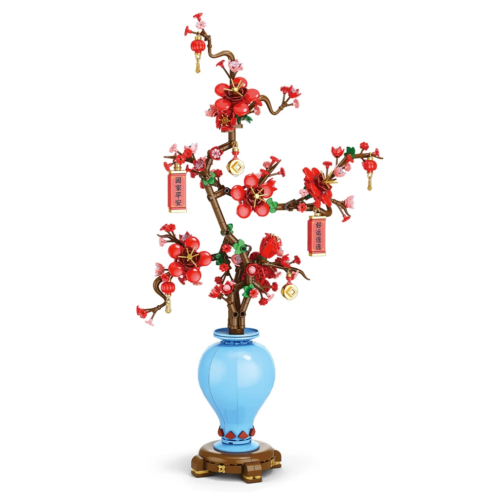 Stad Creativiteit Bloemboeket Perzikbloesem Narcissus Bonsai Potplant Bouwstenen Model Nieuwjaar Woondecoratie 2025