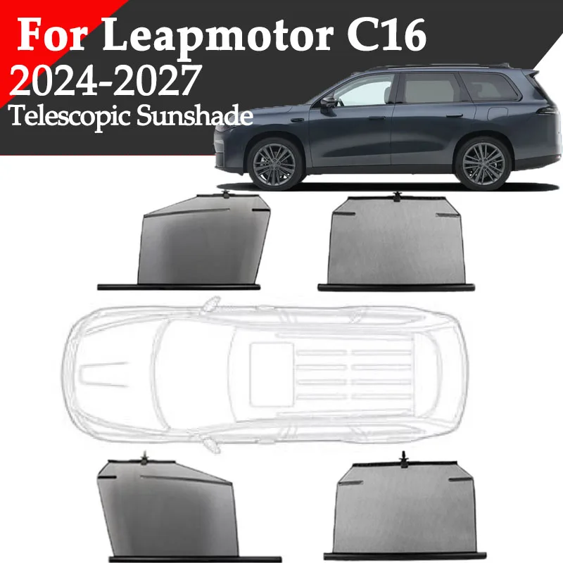 For Leapmotor C16 2024-2026 2027 Car Telescopic Sunshade Side Windows Curtain Sun UV Protection Retractable Visor Auto Accessory