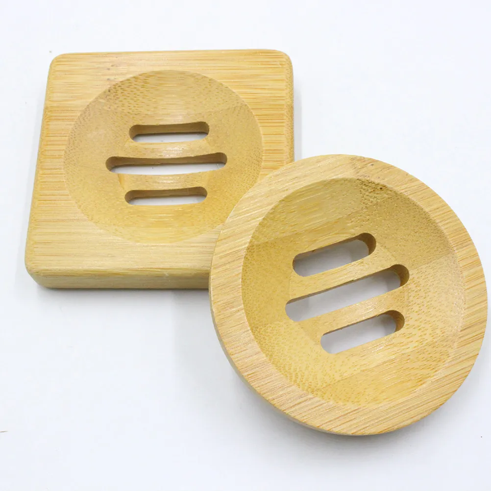 Bamboo Soap Dish Drainer Holder Round Shape 8x8cm Compact Space Saving Bathroom Organizer Great for Travel Gym Tidy Home Soap