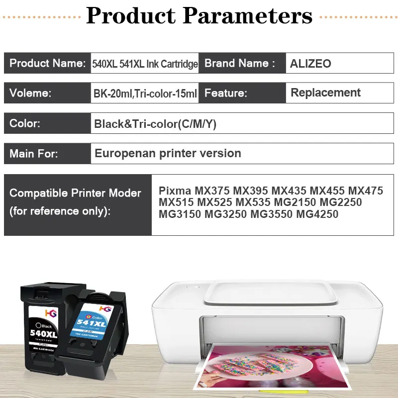 540XL 541XL For Canon PG 540 CL 541 XL Replacement Ink Cartridge PG540 Pixma MG4250 MG3250 MG3255 MG3550 MG4100 MG4150 Printer