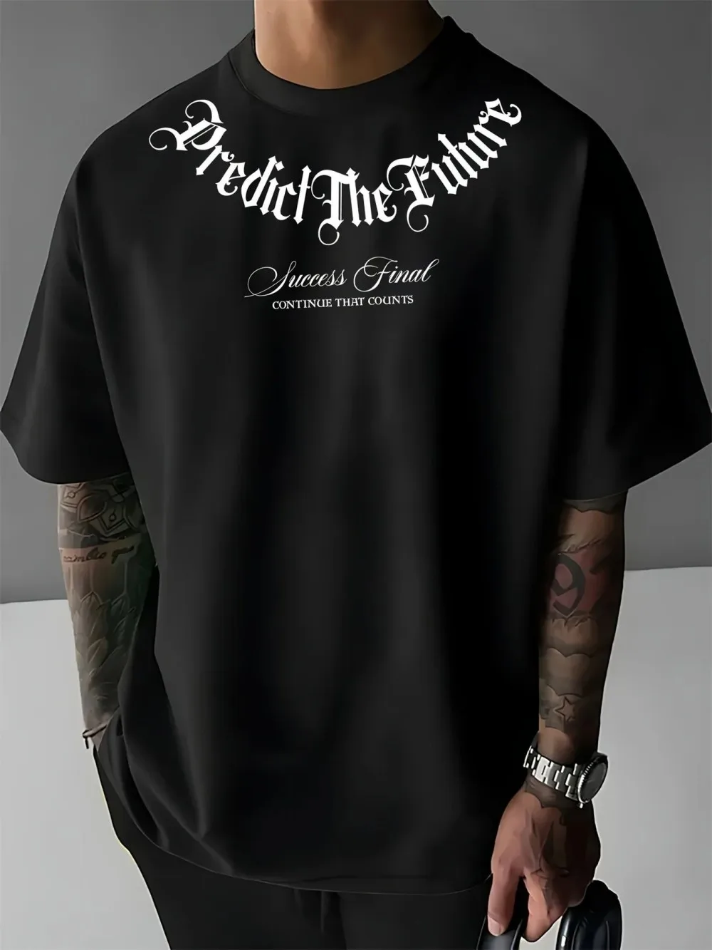 Men's Polyester Fabric Comfortable, Casual, Breathable Round Neck T-shirt Predicts Future Printed Outdoor Tops Summer
