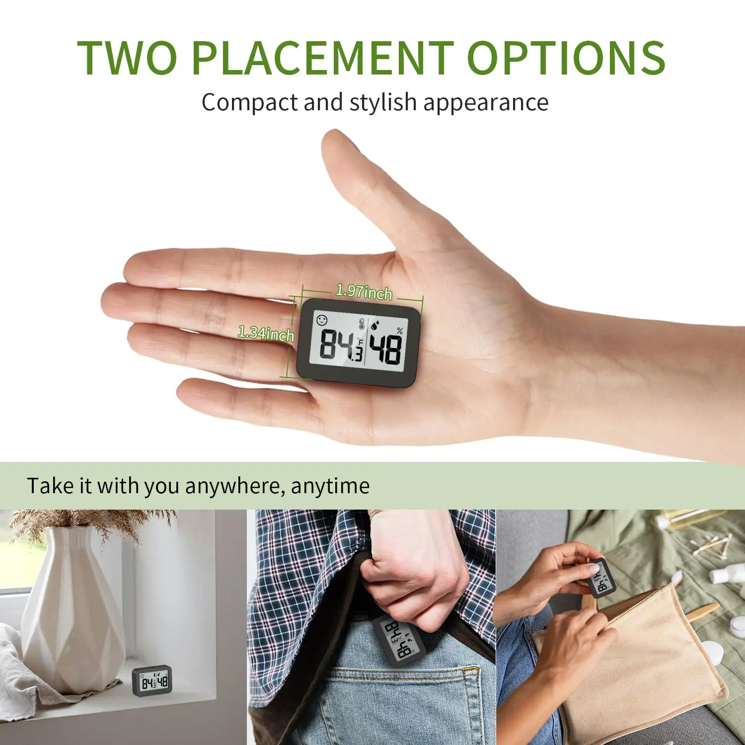 Mini Higrômetro Termômetro Interno com ℃ / ℉   Sensor Digital de Umidade para Estufa, Quarto de Bebê, Adega e Armário