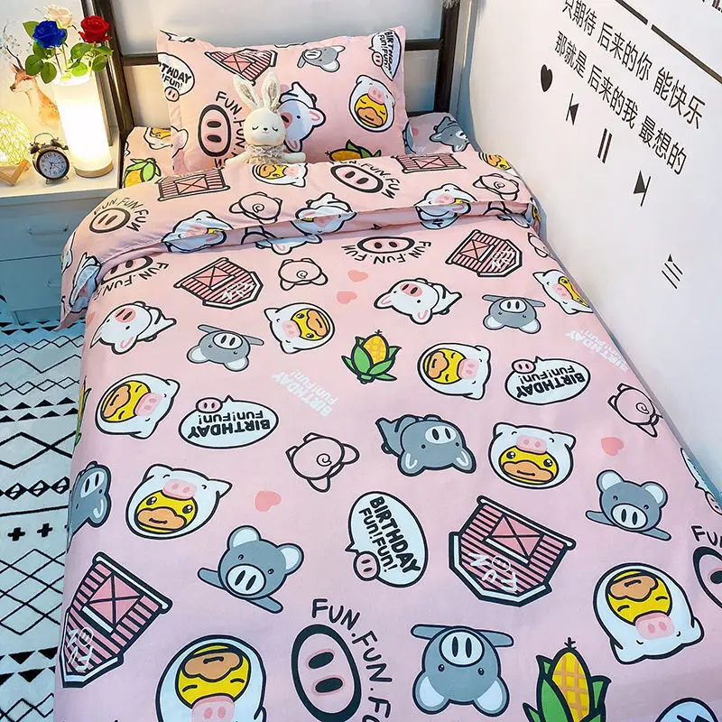 Sanrio Hello Kitty Cotton Bedding Set Cute Double Flat Sheet Duvet Cover Pillowcase Bed Linens Girl Dorm Bedclothes Home Textile