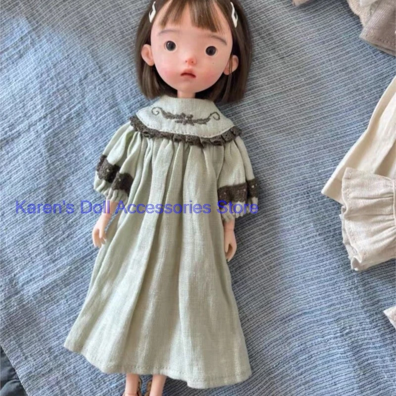

1pcs vintage retro 2026 Embroidered Retro Flax one-piece Dress for Blythe/landoudou (Fit for Lulu,ymy24,Ob22,24,26,zone, Jenny)