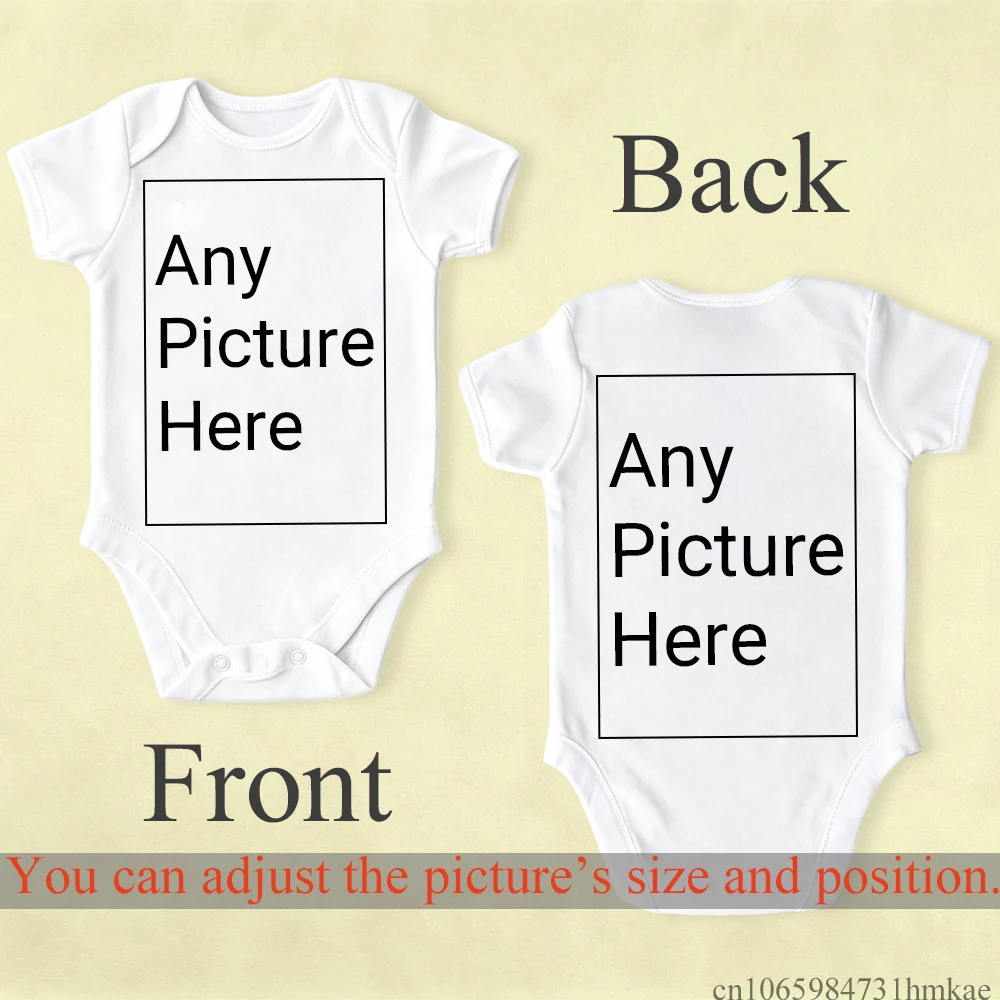 Custom Newborn Baby Onesie Shower Party Gift Personalized Photo Short Sleeve Front Back Print Unisex Infant Bodysuit 0‑18M