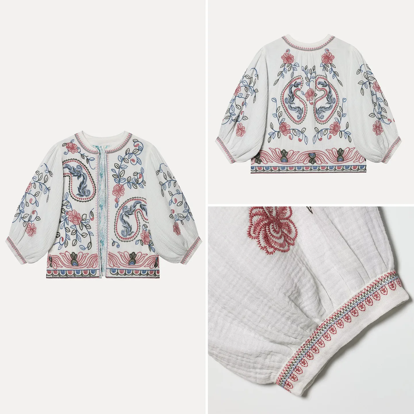 

2025 Winter New Faion Heavy Embroidery Lace Trim Open Cardigan Thin Outerwear Women's Stand Fit Long Sve Zipper Coat