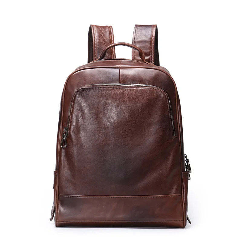 Men's leather handbag large capacity computer backpack Women's head layer cowhide short travel backpack