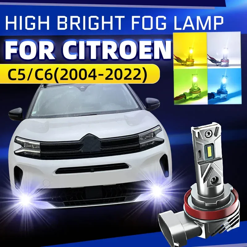 

2pcs Car LED Front Fog Lights Bulbs Dual Colors Switchback White Yellow For Citroen C5 2 3 Aircross Break RC RE RD RW C6 1 TD