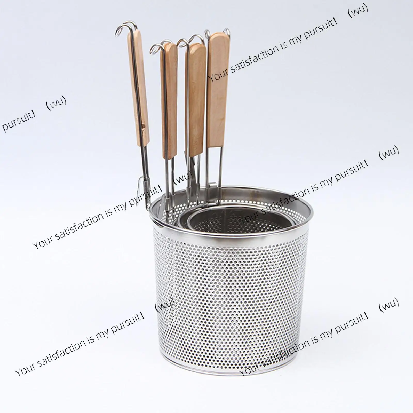 Stainless Steel Pasta Strainer Frying Serving Basket with Wood Handle for Onion