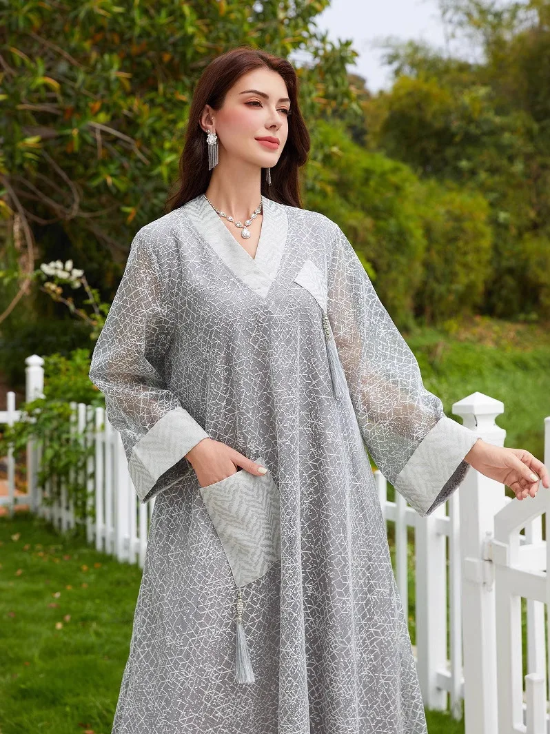 

New Cross-Border Long Robe with Lace Tassel for Women Summer 2025 Ethnic Costume Stage Costume Traditional Chinese Dress