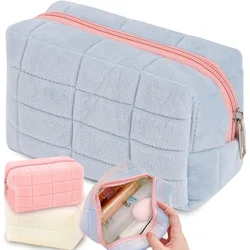 Borsa portaoggetti per cosmetici in pelliccia con cerniera da donna, grande borsa per organizer per trucco solido, astuccio per cancelleria, da viaggio, per articoli da toilette