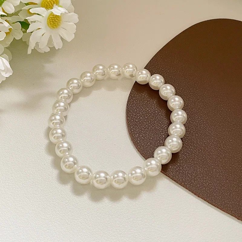 Simple Retro Imitation Pearls Bracelet for Women Stretch Acrylic Bead Men Bracelet Fashion Party Jewelry Pearl Wristband Gift