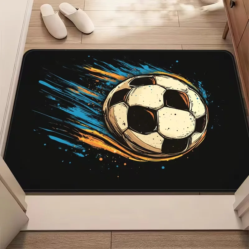 Illustrative Style Basketball Theme Door Mat Neon Ball Hand Print Entrance Rug Soft Non-Slip Home Decor Carpet for Sport Fan Gym