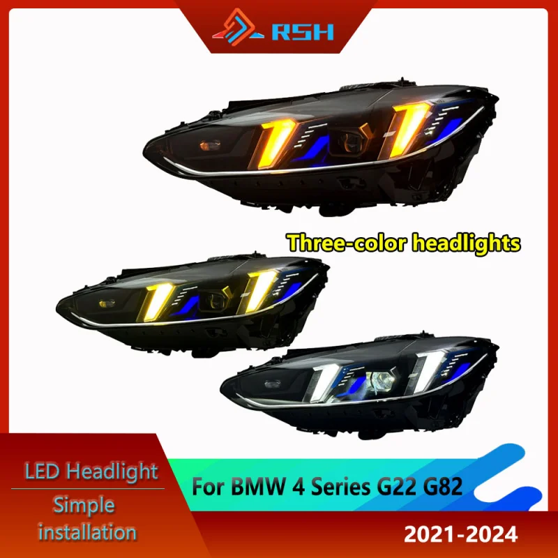 Car Headlight For BMW 4 Series G22 G82 Headlight Assembly 2021-2024 Modified M4 Fang-Style LED Three-Color Daytime Running Light
