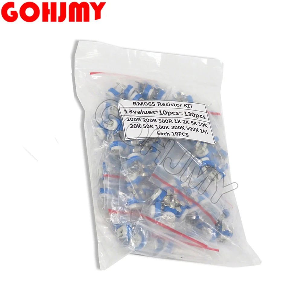 130PCS 100ohm-1Mohm  RM065 Variable Resistors Component  RM-065 Trimming Potentiometer Diy Kit New 100ohm 200ohm 300ohm 400ohm