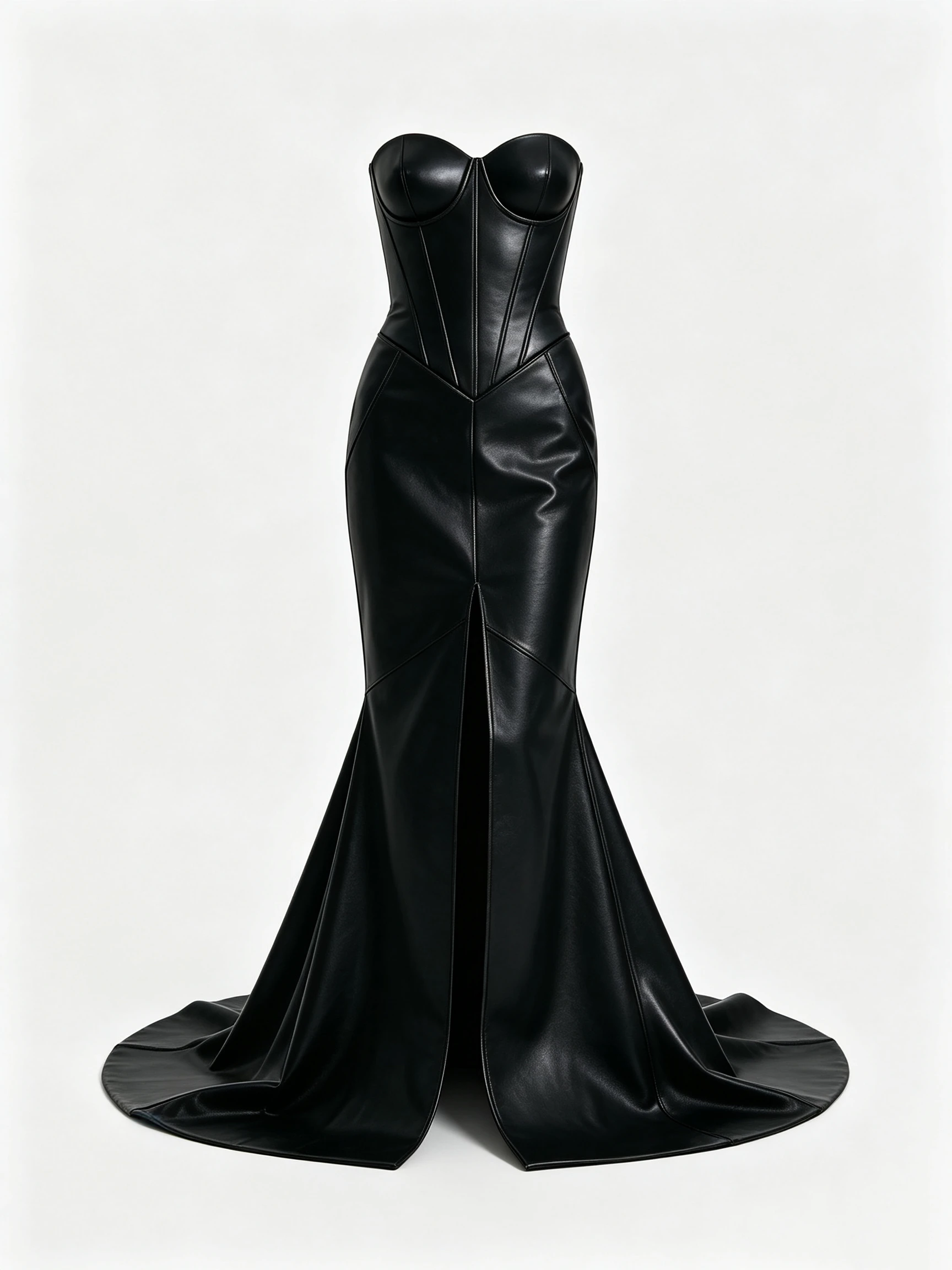 Women's Strapless Faux Leather Mermaid Gown with Criss-Cross Bodice