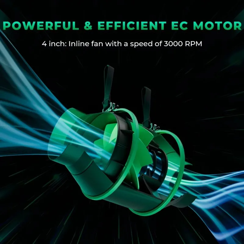 Ventilador canalizado em linha silencioso inteligente de 4 polegadas e kit de ventilação combinada com filtro de carbono