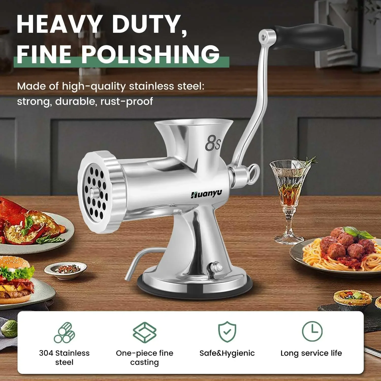 Manual Meat Grinder Sausage Stuffer Filler Hand Crank Mincer Stainless Steel Meat Processor Grinding Machine Ground Chopper Home