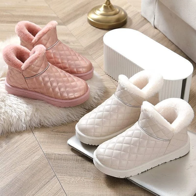 أحذية الثلوج الشتوية النسائية مبطنة بالصوف قصيرة سميكة القاع مقاوم للماء أحذية قطنية غير قابلة للانزلاق نمط غير رسمي أحذية منخفضة القطع #3