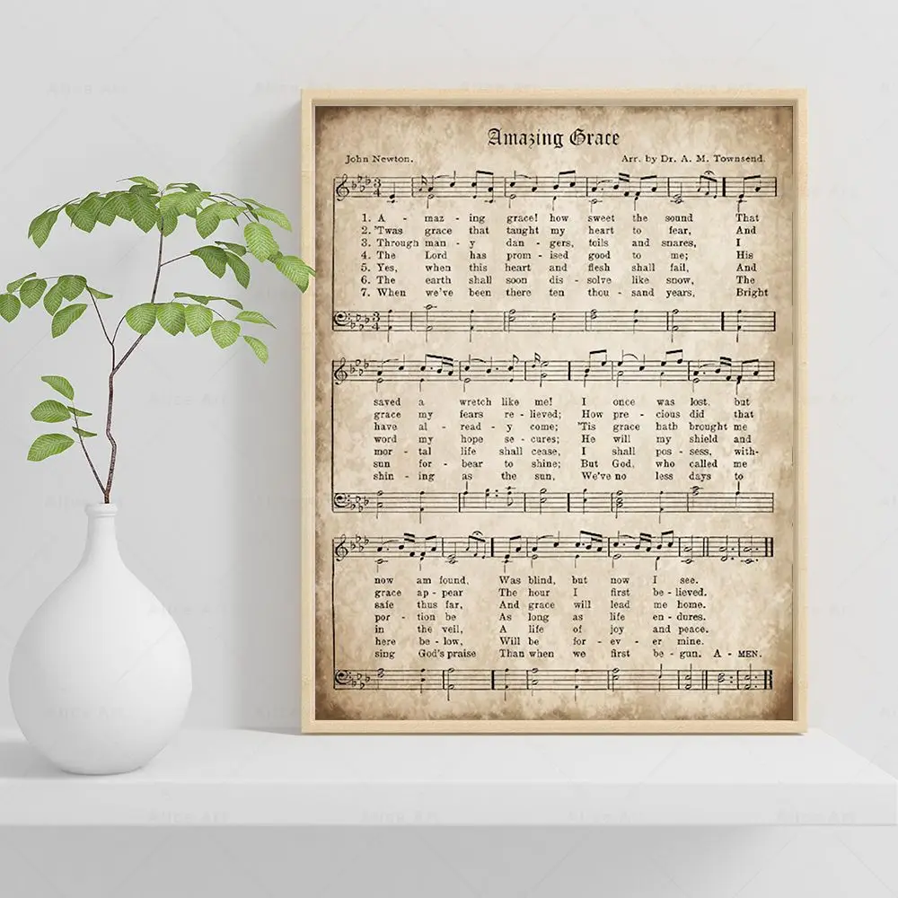 مذهلة نعمة طباعة خمر ورقة الموسيقى المشارك العتيقة ترنيمة ملهمة حائط لوح رسم صورة أغنية المسيحية ديكور المنزل
