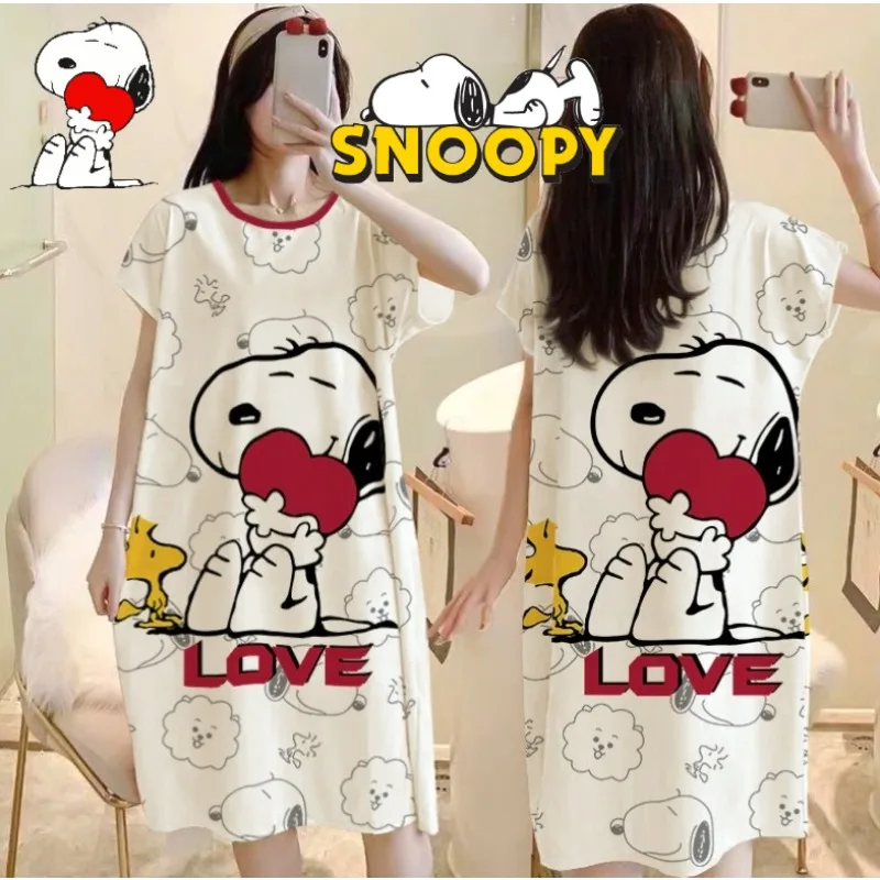Snoopy Casual koszule nocne kobieta kreskówka letnia bielizna nocna sukienka z krótkim rękawem piżama Anime Homewear dziewczyna koszule nocne T-shirt sukienka