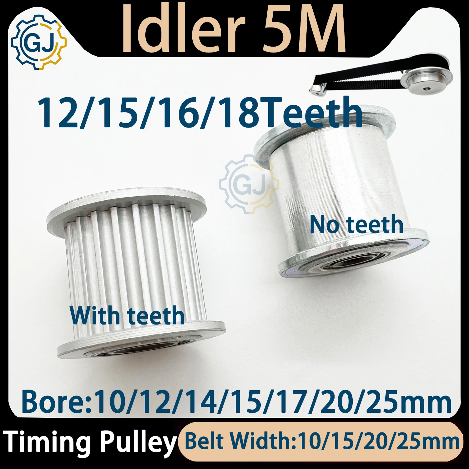 HTD 5M Idler 12T 15T 16T 18Teeth Idler Pulley Tensioner Fit Belt Width 10 15 20 25mm Bore 3 to 15mm HTD5M Synchronous Wheel 5M