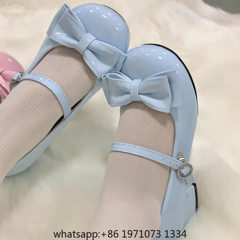 Cute Butterfly-knot Women Lolita Mary Jane Shoes Concise Thick Heel Leather Shoes 2026 New Spring Autumn Ladies Dress Pumps