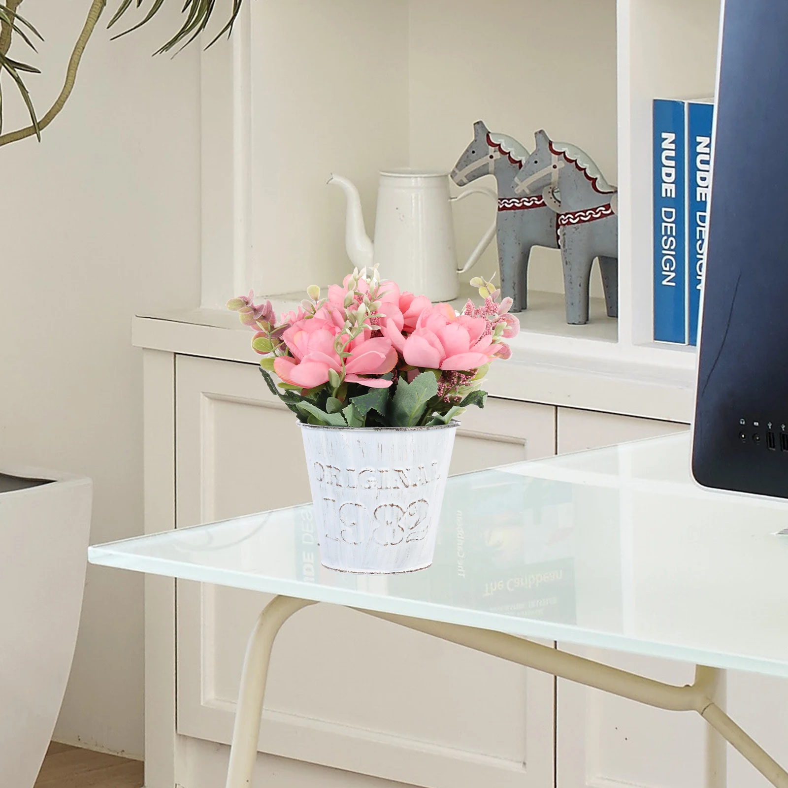 

1Set Artificial Flowers Faux Silk Iron Potted Bouquet for Home Decoration Living Room Table Centerpiece Simulation Wildflowers