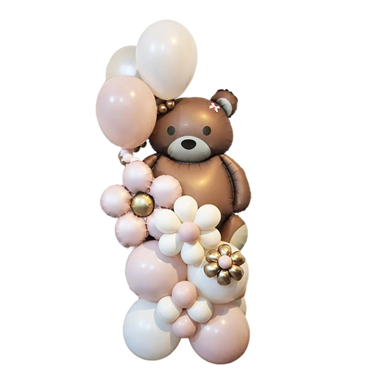 Brown Bear Balloon Set Flower Aluminum Film Balloon Pink Latex Balloon Ribbon Bow for Birthday and Wedding Decoration - view 3