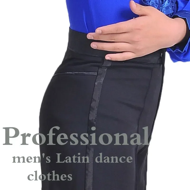 Pantalones de baile latino para hombre, pantalones de baile latino moderno para actuación de salón, pantalones de satén negros para niños, pantalones de bailarina