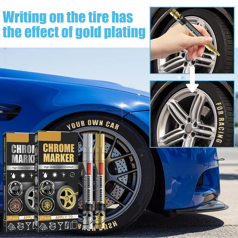 3Pcs Chrome Marker Pen Car Repair Paint Scratch Remover Paint Pen High Gloss Liquid Chromium Marker Chrome Marker Pen view 5