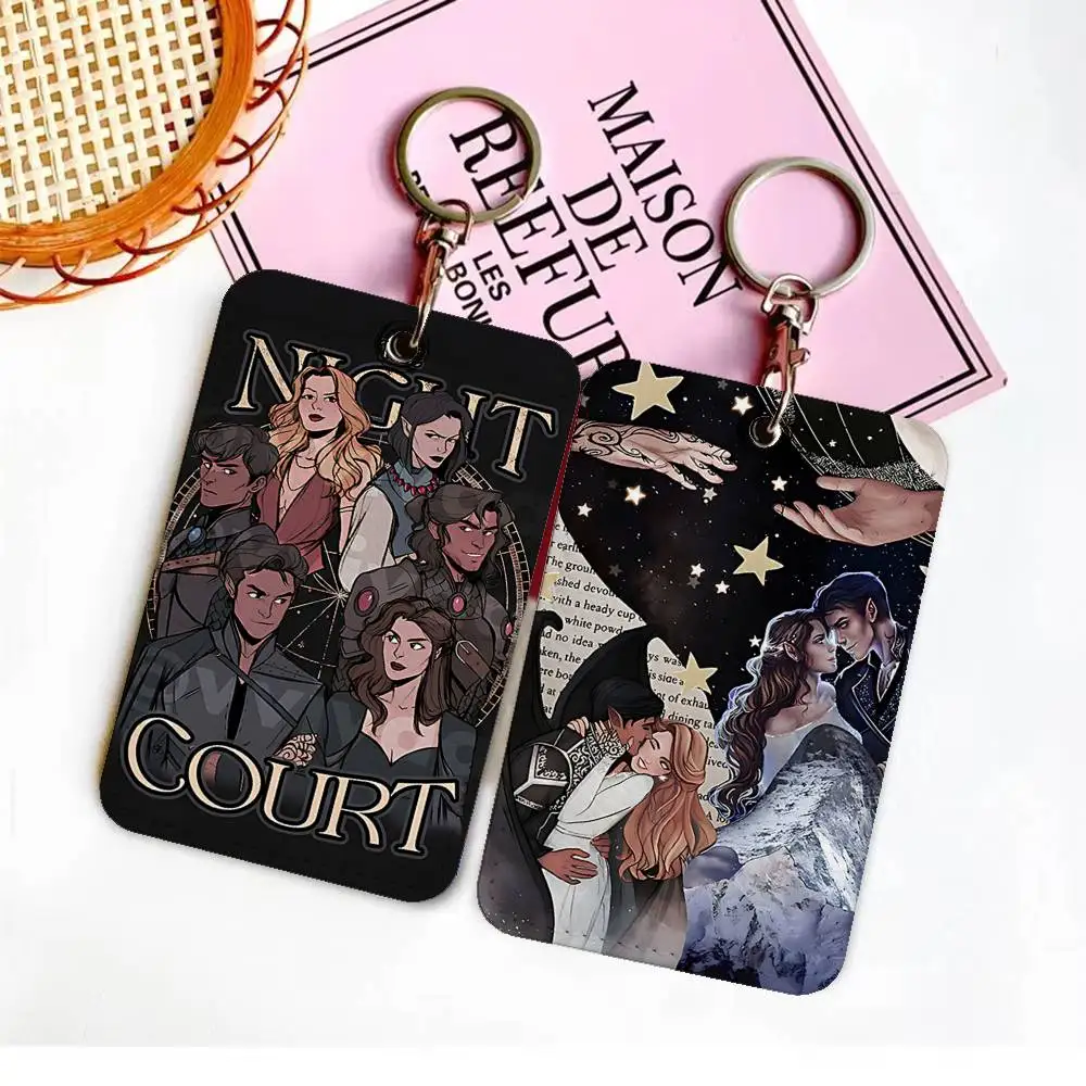 Acotar A Court Of Mist And Fury Rectangle ID Card Case Keychain Access Card Bag Key Tag Ring Leather Card Holder Key Ring Access