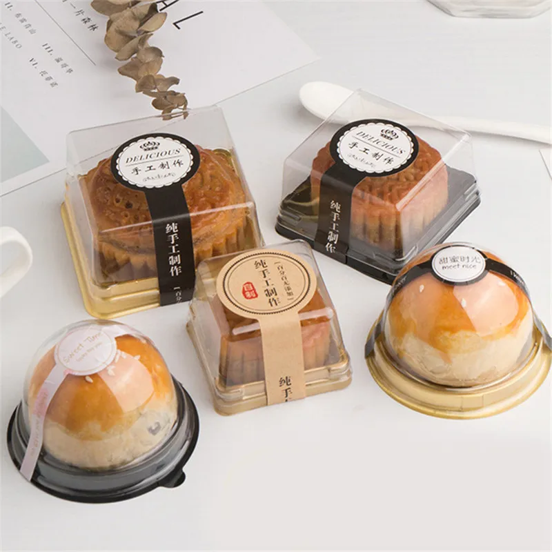 

50Pcs Plastic Squre Round Blister Baking Moon Cake Packing Box Egg Yolk Pastry Baked Dessert Packaging Boxes