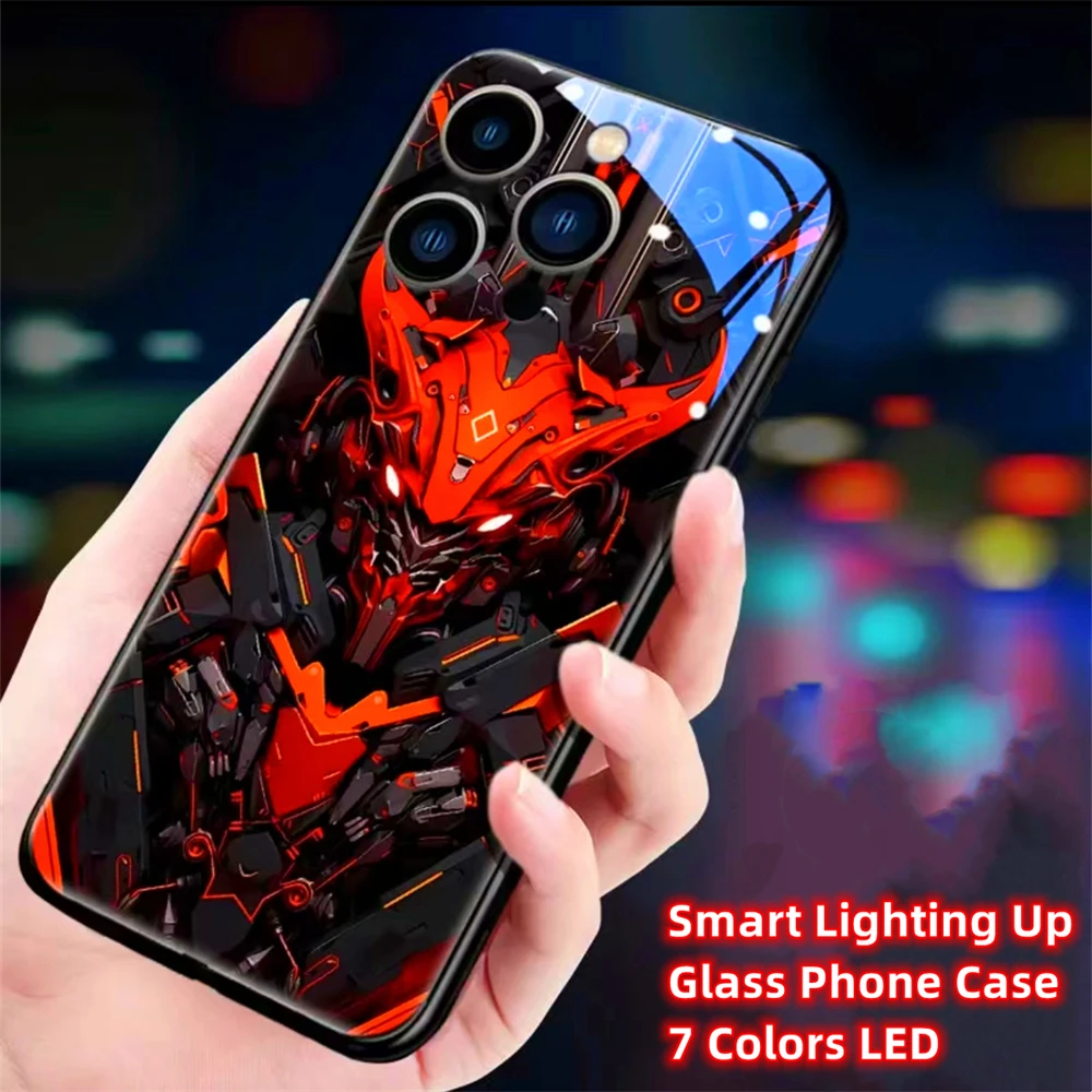 Luxury Super Evil Mech Pattern Sound Music Control Led Light Phone Case For Samsung S24 S23 S22 S21 S20 FE Note 20 Plus Ultra